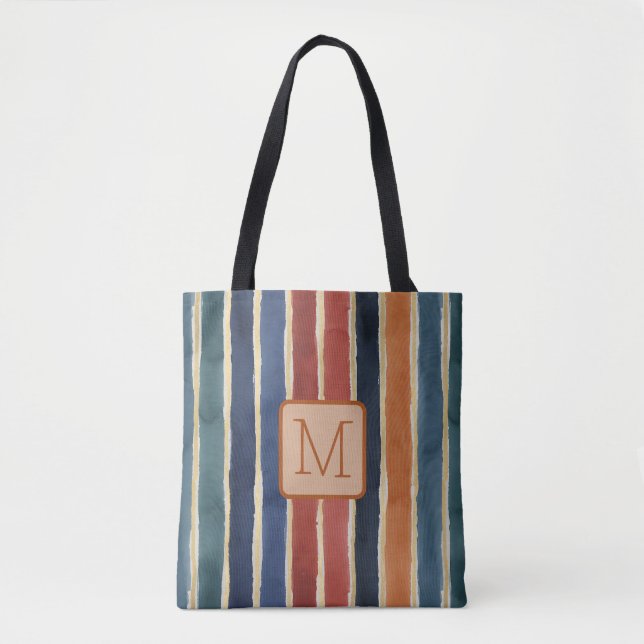 Tote Bag Rayures verticales bloc de couleur marron Monogram (Devant)