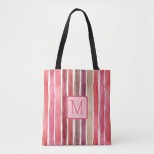 Tote Bag Rayures verticales bloc de couleur rose Monogramme
