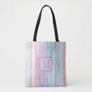 Tote Bag Rayures verticales bloc de couleur violet monogram