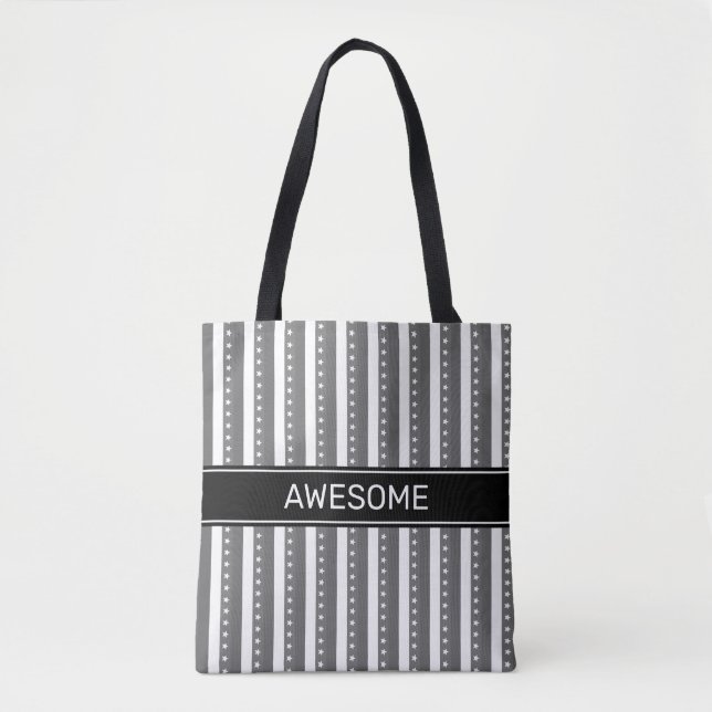 Tote Bag Rayures verticales grises et blanches élégantes (Devant)