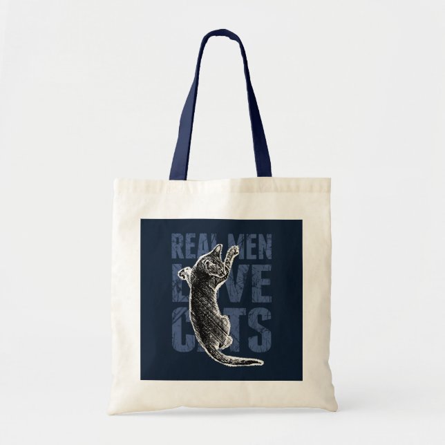 Tote Bag Real Men Love Chats sur acier bleu (Devant)