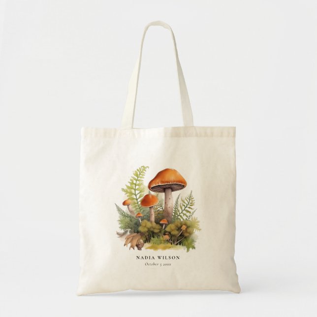Tote Bag Réalisme Champignons de la forêt et fleurs Aquarel (Devant)