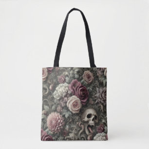 Tote Bag Reaping in the Rose - Crâne gothique et floral