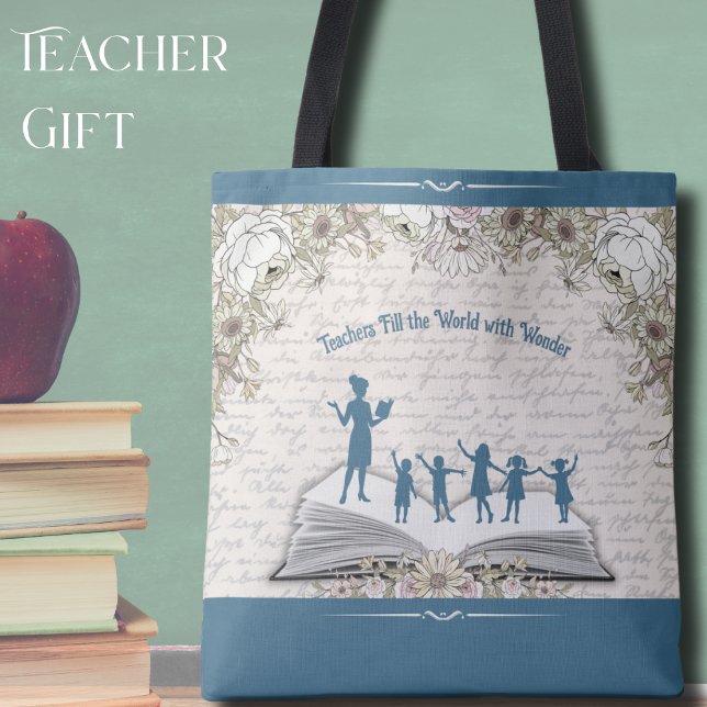 Tote Bag Reconnaissance Enseignante en Écriture Florale Élé (Give a gift that recognizes the wonder they create every single day!)