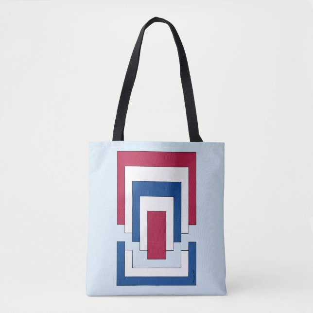 Tote Bag Rectangle Abstrait en rouge, blanc et bleu (Devant)