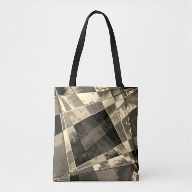 Tote Bag Rectangles inclinées en bois ou beige. (Devant)