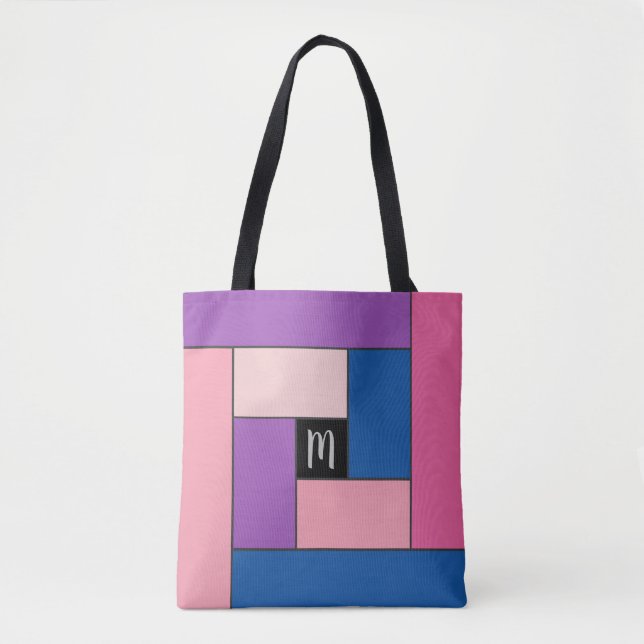 Tote Bag Rectangles Motif (ver1) avec un monogramme personn (Devant)