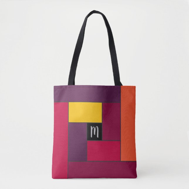 Tote Bag Rectangles Motif (ver4) avec un monogramme personn (Devant)
