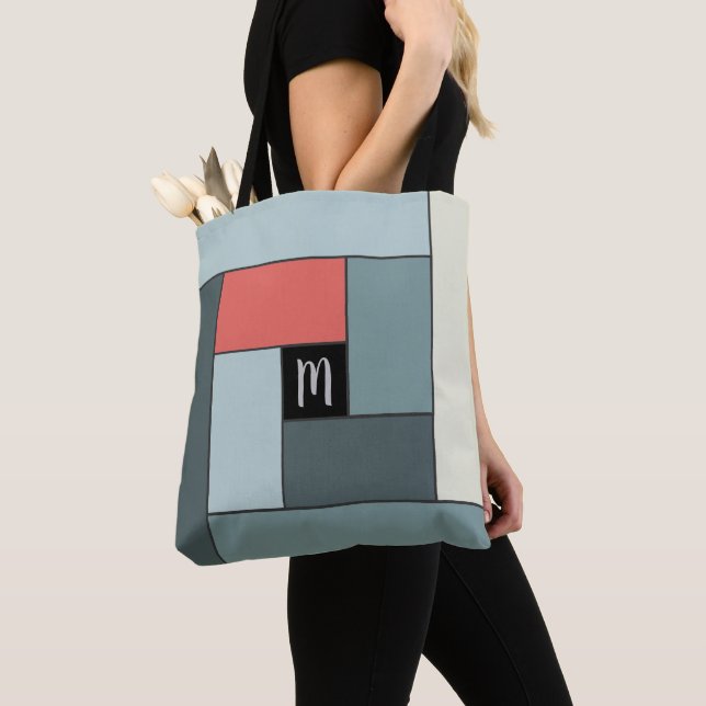 Tote Bag Rectangles Motif (ver6) avec un monogramme personn (De près)