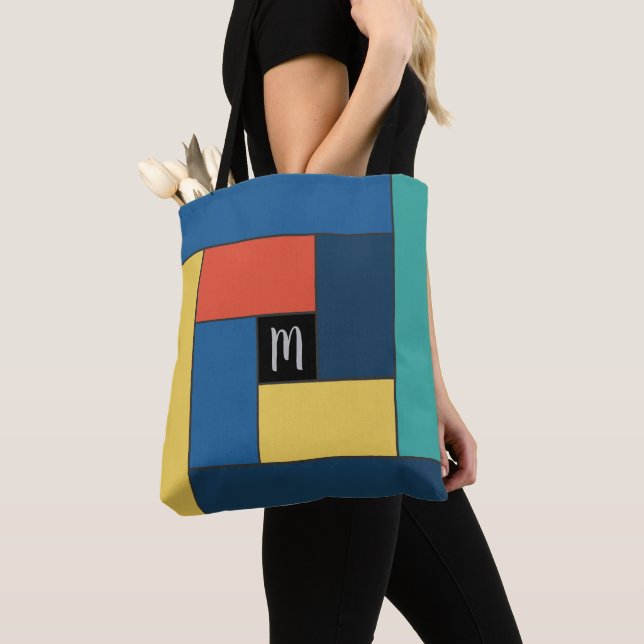 Tote Bag Rectangles Motif (ver7) avec un monogramme personn (De près)