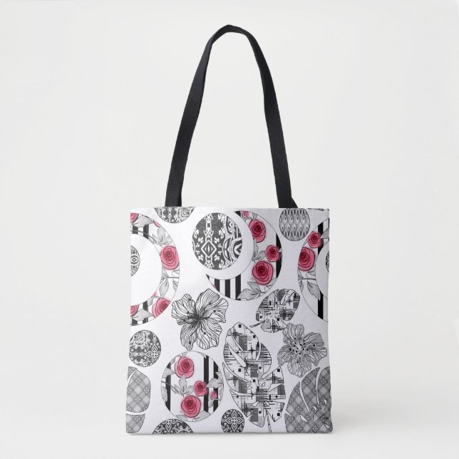 Tote Bag Red and Black, Quilting, Patchwork, Rustic, Modern (Devant)
