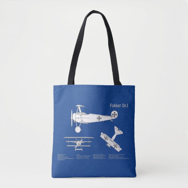 Tote Bag Red Baron Fokker Dr.1 - Plan d'avion ABD (Devant)