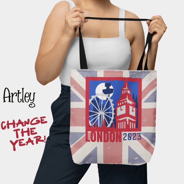 Tote Bag Red Blue Royaume-Uni Drapeau Londres City Année (Créateur téléchargé)