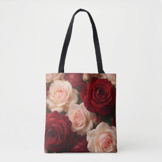 Tote Bag Red & Blush Pink Roses — Romantic Vintage Floral B