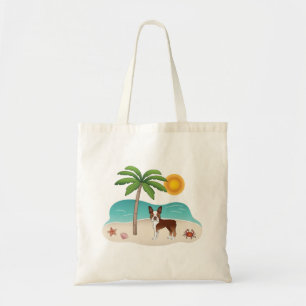 Tote Bag Red Boston Terrier À Une Plage Tropicale D'Été