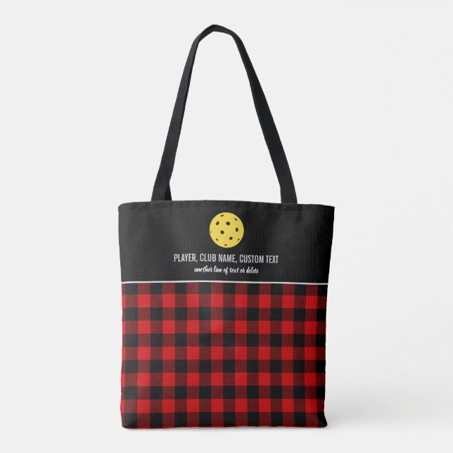 Tote Bag Red Buffalo Check Plaid Custom Pickleball Paddle (Dos)