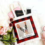 Tote Bag Red Buffalo Plaid & Joyeux Woofmas Avec Photo Chie<br><div class="desc">Red Buffalo Plaid & Joyeux Woofmas Avec Photo Chien</div>