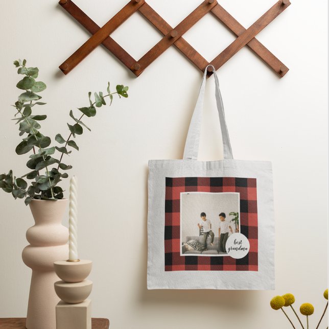 Tote Bag Red Buffalo Plaid Meilleur Cadeau Grand-Mère Avec  (Créateur téléchargé)