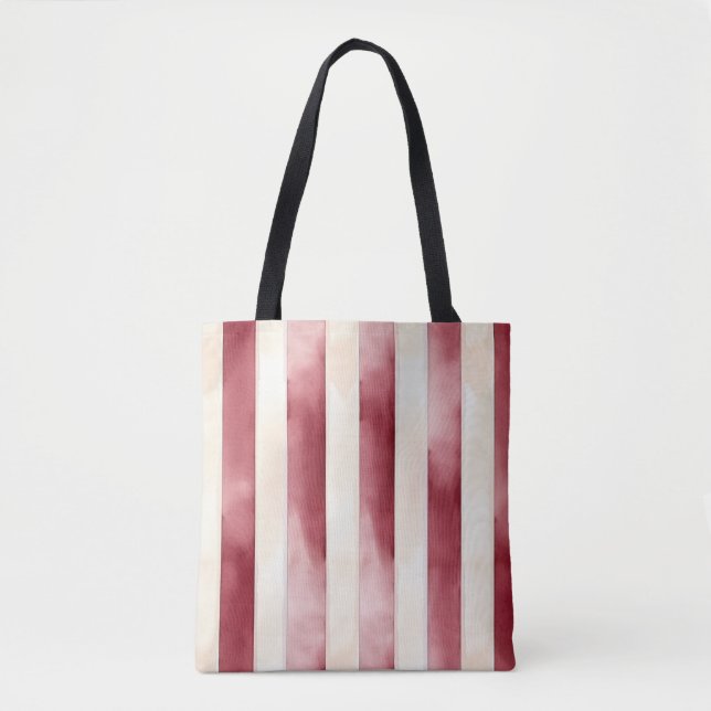 Tote Bag Red Burgundy Cream Stripes Christmas (Devant)