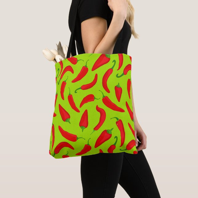 Tote Bag Red Chili Pepper Funky Green (De près)