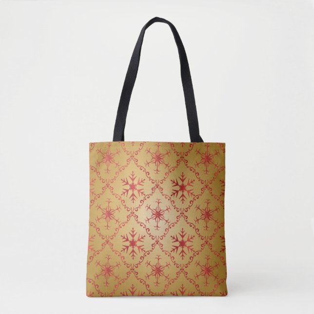 Tote Bag Red Christmas Stars on Gold (Devant)