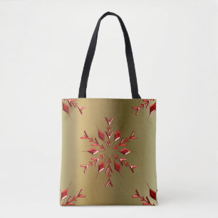 Tote Bag Red Christmas Stars on Gold