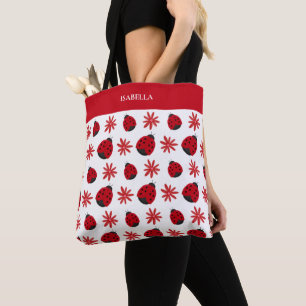 Tote Bag Red Daisy Ladybug Motif Personnalisé