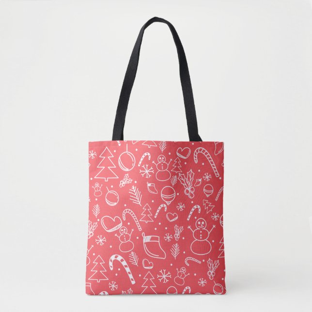 Tote Bag Red Doodle Christmas Pattern - Festive Holiday (Devant)