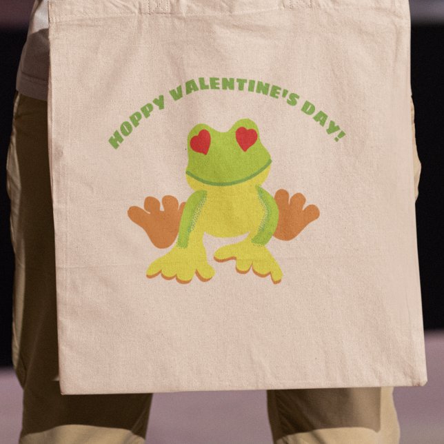 Tote Bag Red Eyed Tree Frog Hoppy Valentine's Day (Créateur téléchargé)