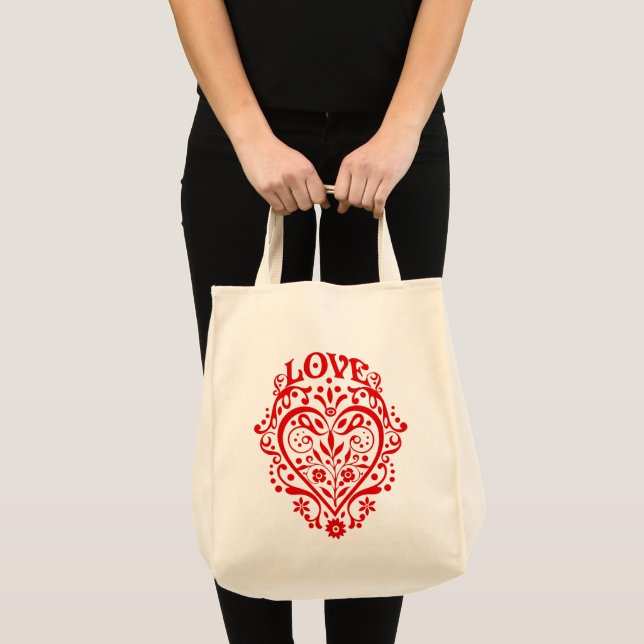Tote Bag Red Fancy Love Heart Grocery (Devant (produit))