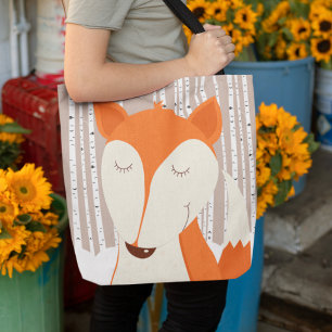 Tote Bag Red Fox Birch Trees Art par Jess