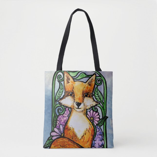 Tote Bag Red Fox Floral Nature Art (Devant)