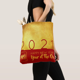 Tote Bag Red Gold Chinese Ox coupé en papier 2021 AoTB