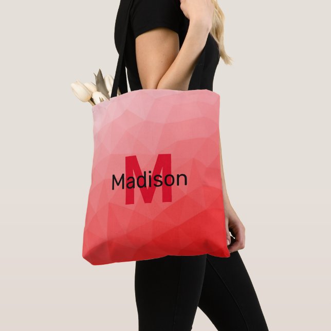 Tote Bag Red gradient geometric mesh pattern Monogram (De près)