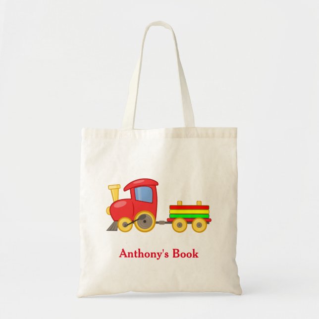 Tote Bag Red Green & Blue train enfants bibliothèque nommée (Devant)