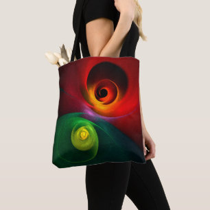 Tote Bag Red Green Yin Yang Moderne Motif d'art Abstrait #2