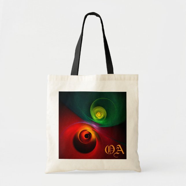 Tote Bag Red Green Yin Yang Moderne Motif d'art Abstrait #2 (Devant)
