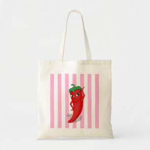 Tote Bag Red Hot Pepper Diva Rose White Stripes