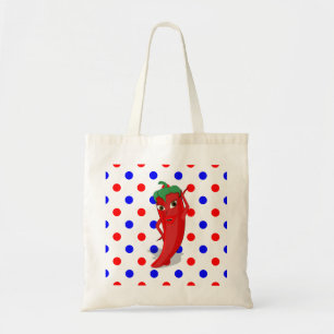 Tote Bag Red Hot Pepper Diva Rouge Bleu Pois