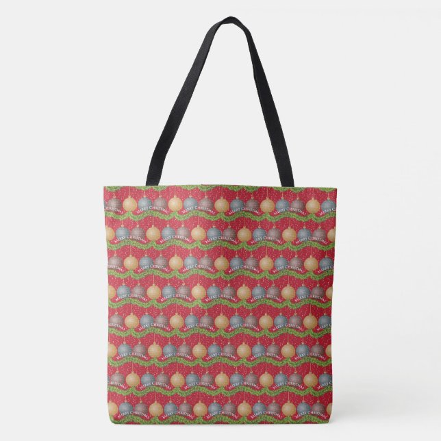 Tote Bag RED Joyeux motif de boules de Noël (Devant)