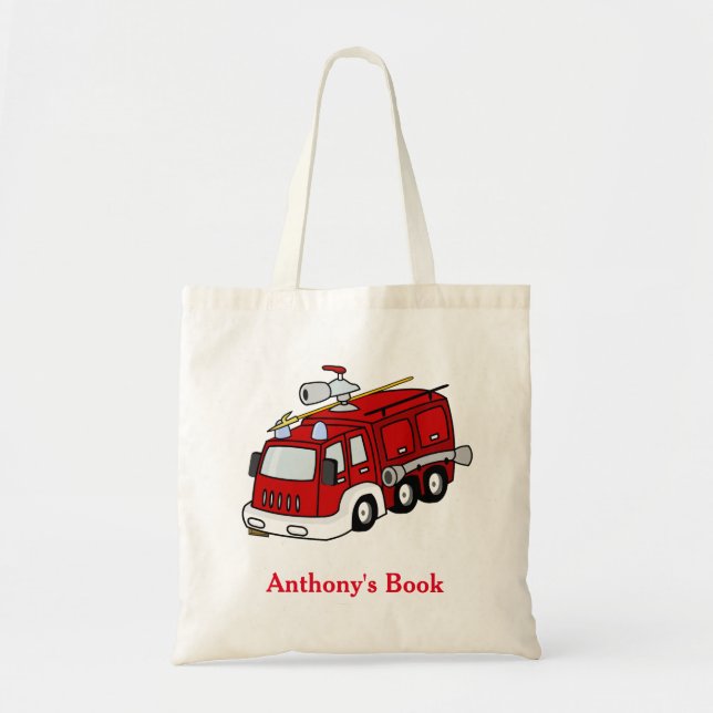Tote Bag Red Kids Nom personnalisé Moteur d'incendie (Devant)