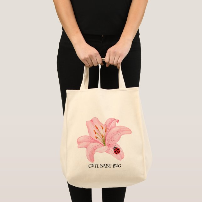 Tote Bag Red Ladybug rose Lily Flower nom personnalisé fill (Devant (produit))