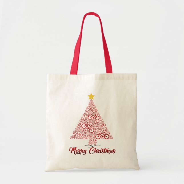 Tote Bag Red Mtb Bicyclette Noël Arbre Joyeux Noël (Devant)