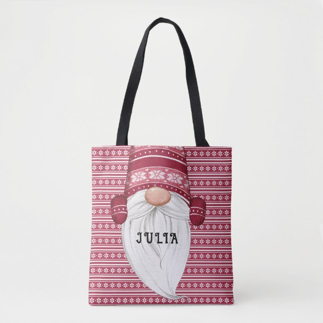 Tote Bag Red Nordic Gnome Personnalisé (Devant)