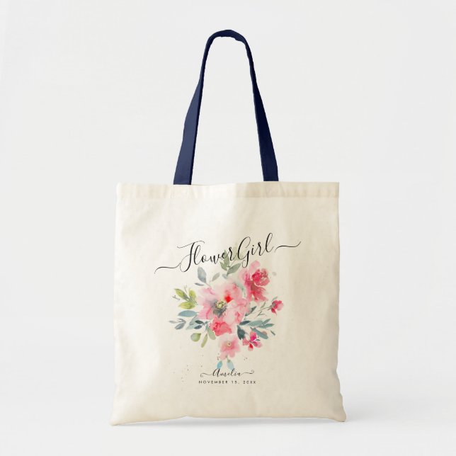 Tote Bag Red Ombre+Dusty Blue Watercolor|Flower Girl (Devant)