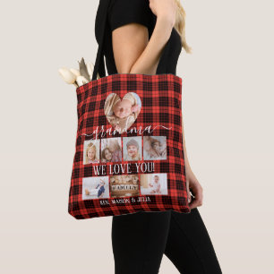 Tote Bag Red Plaid 8 Photo Collage Nom de la famille