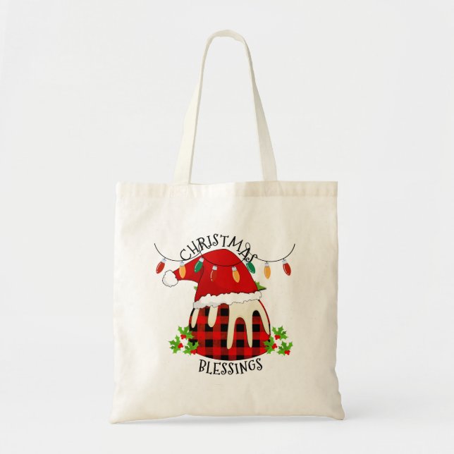 Tote Bag Red Plaid Buffalo Père Noël Christmas Pudding (Devant)