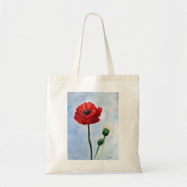 Tote Bag Red Poppy Watercolor Budget Fourre-tout (Devant)