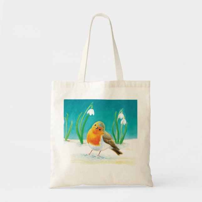 Tote Bag Red Robin (Erithacus rubecula) et Snowdrops (Devant)