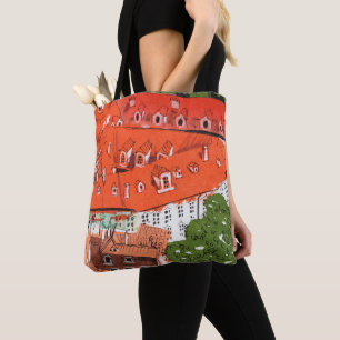Tote Bag Red Roofs Prague Czech Cityscape Paper Collage The